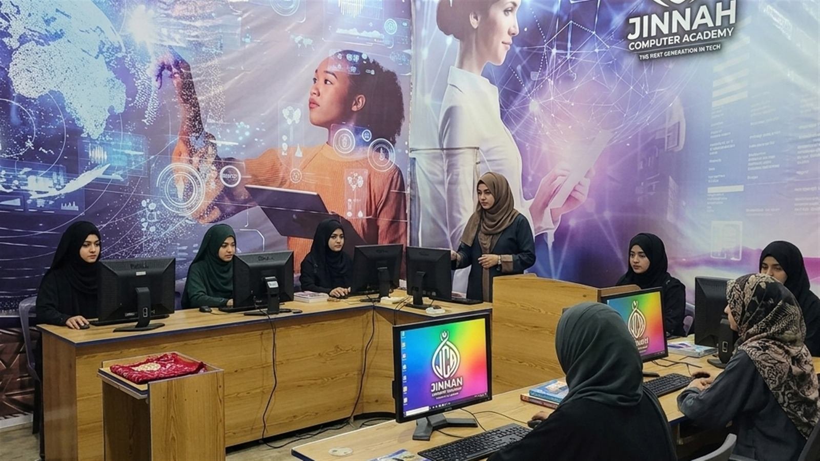 Computer lab workstations at Jinnah Computer Academy Dahranwala
